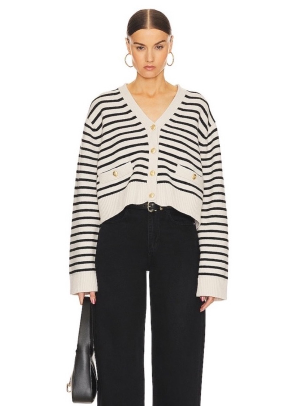 HELSA Revolve Dawes Wool Cashmere Blend Cardigan Striped Sweater -Large - NEW